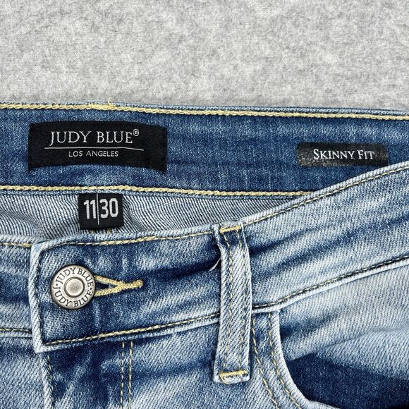 Judy Blue Jeans Womens Sz 11/30 (31 x 28) Skinny Fit High Rise Distressed Bleach - Picture 8 of 13